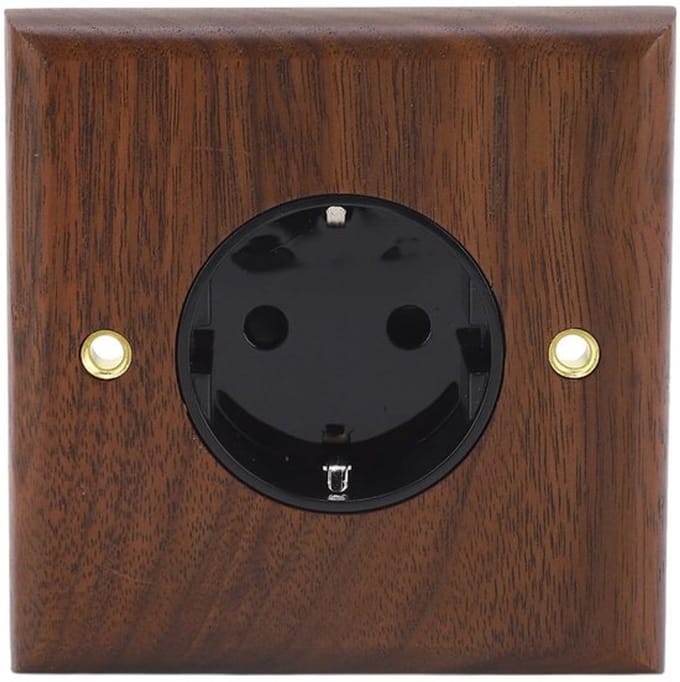 Allecto - Walnut Elektrische Wandcontactdoos met Messing Paneel, 16A