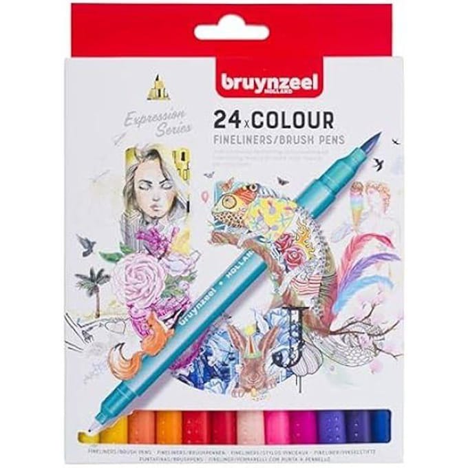 Bruynzeel Fineliner brushpennen set - 24 kleuren voor tekenen.