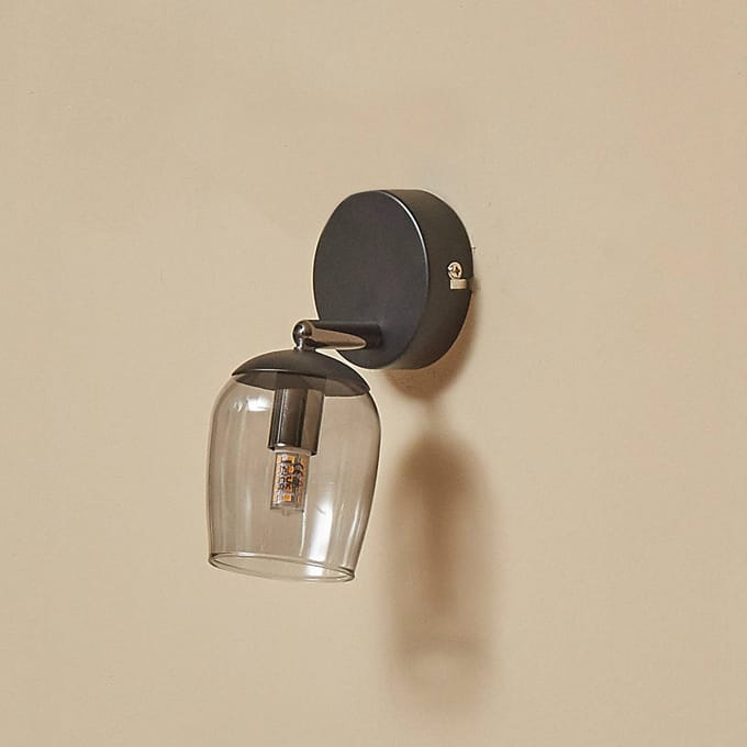 Lindby Spot Katjana, 1-lamp, 16,9 cm hoog, rookglas