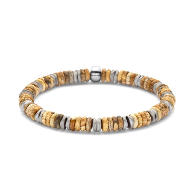Frank 1967 - 7FB-0769 - kralenarmband heren - picture stone, hematiet - 19 cm