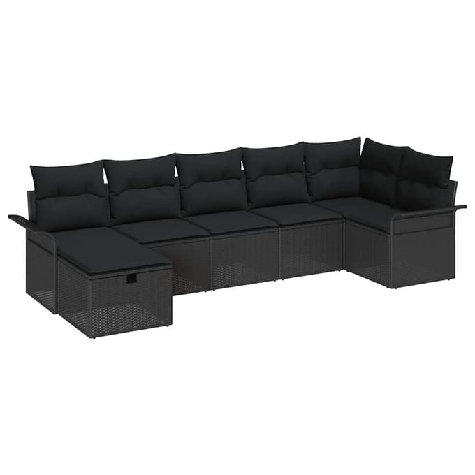 vidaXL - Tuinbank - Set - 7 - st - Zwart - poly - rattan
