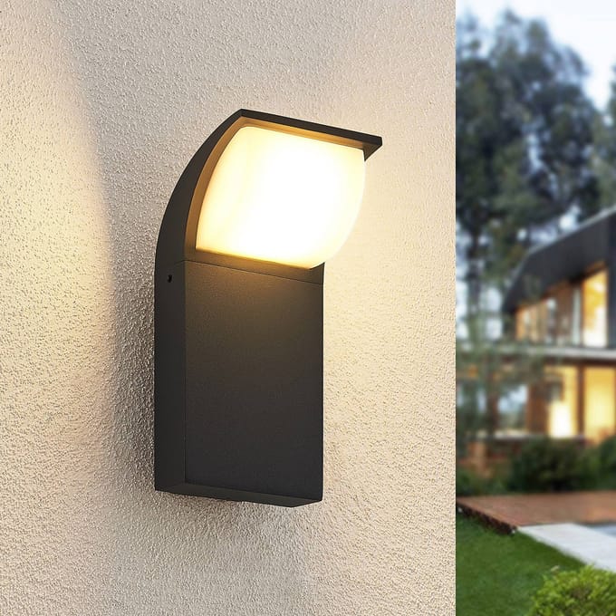 Lucande LED buiten wandlamp Tinna, 20 cm, antraciet, IP65