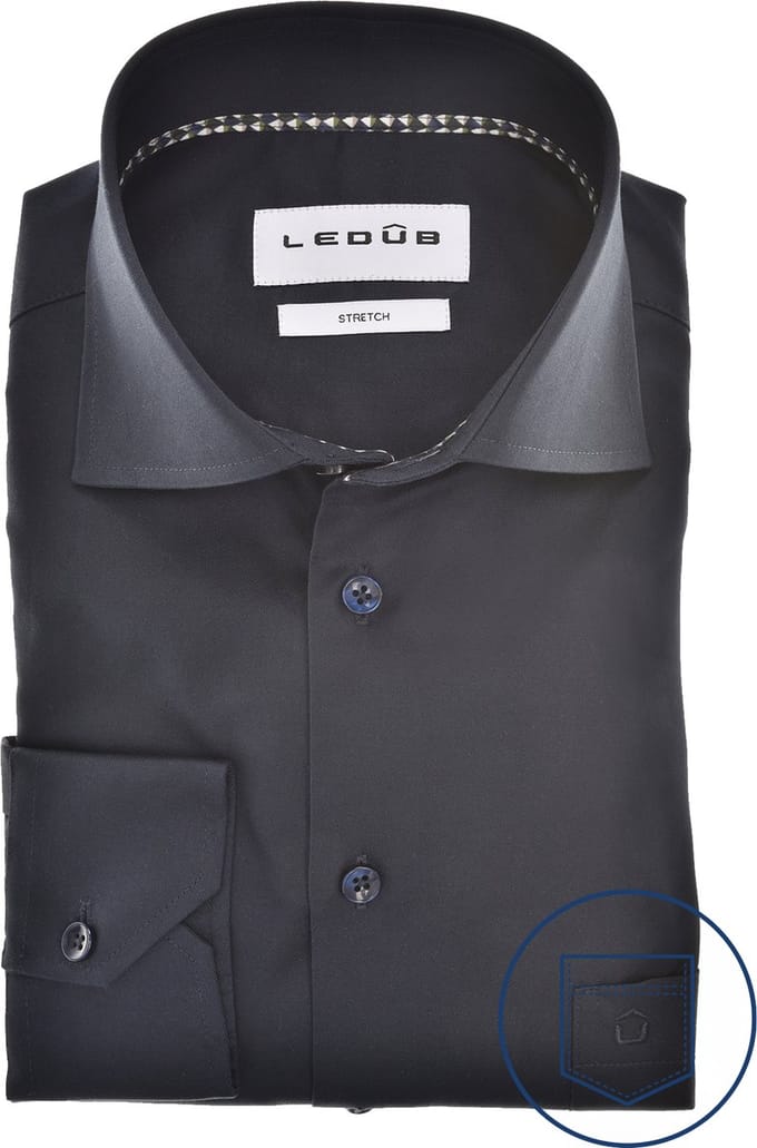 Ledûb Overhemd Uni Color Cotton Stretch Navy / male