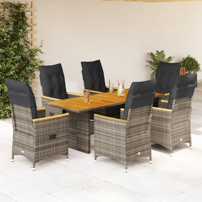 vidaXL - 7-delige - Tuinset - met - kussens - poly - rattan - grijs