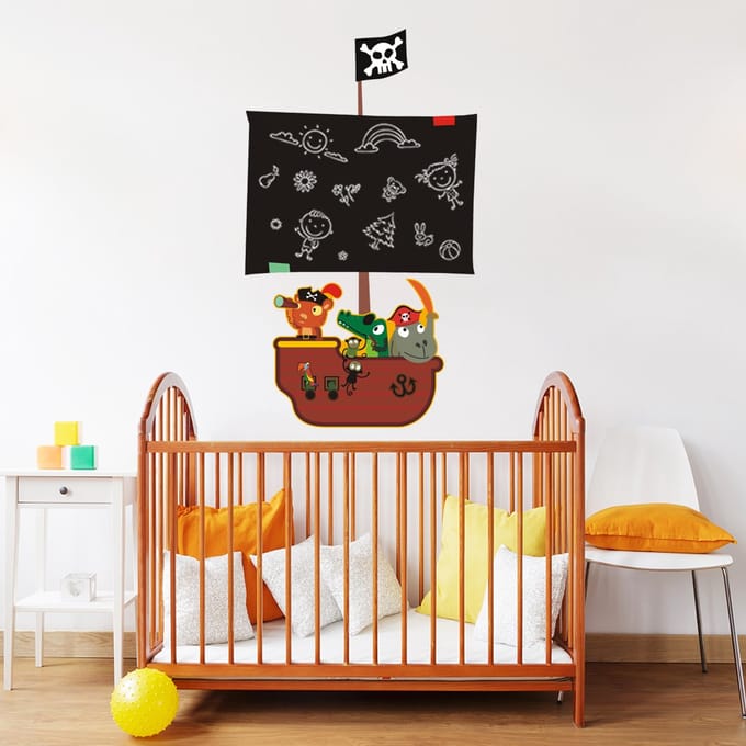 Muurstickers, decoratief zelfklevend krijtbord, piratenschip