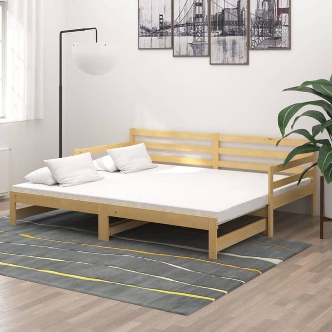 vidaXL - Slaapbank - uitschuifbaar - massief - grenenhout - 2x(90x200) - cm