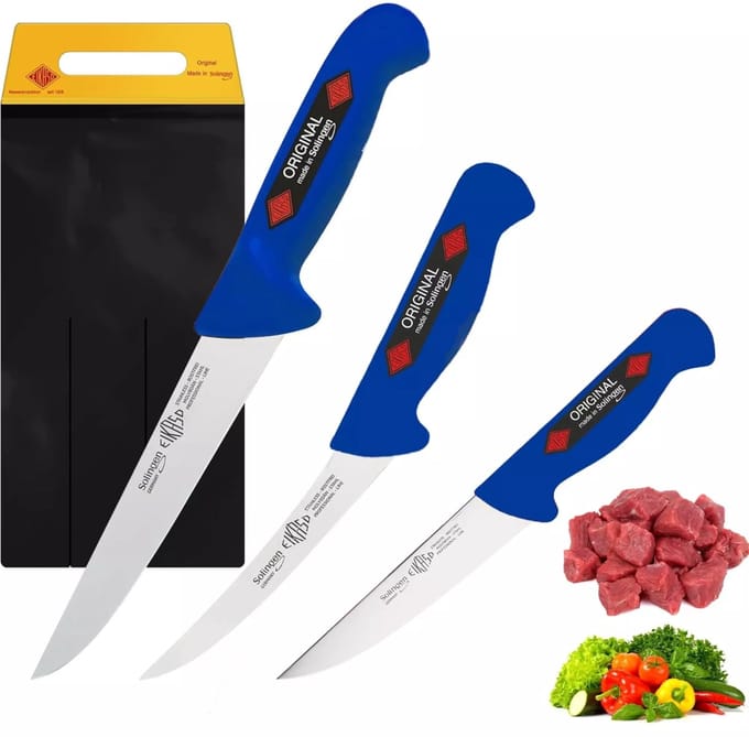 Eikaso Solingen Vleesmessenset – 3-delig – Professioneel – Steekmessen & Uitbeenmes – Blauw – Solingen