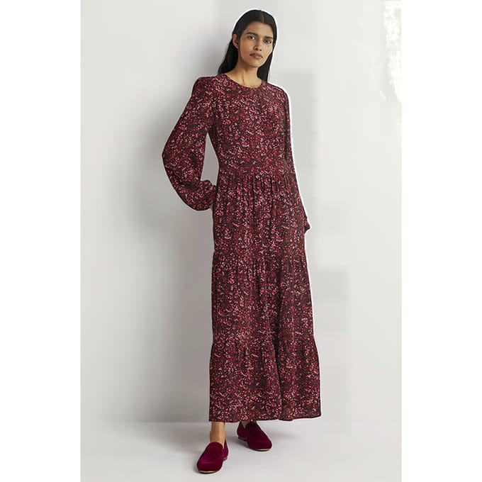 Boden Crew Neck Tiered Dress Red Maat: 6P | Maxi Jurken Outlet | Dames | Rood
