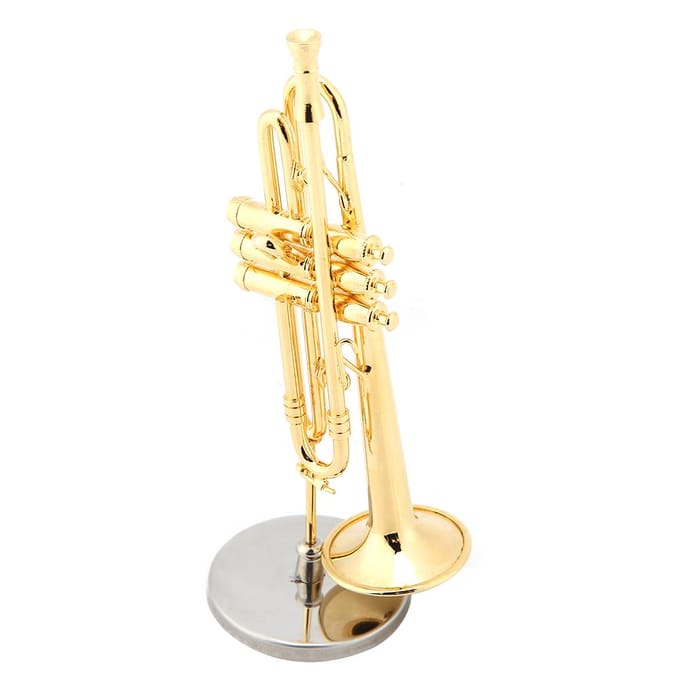 Miniatuur Trompet Replica met Standaard en Koffer Verguld Instrument Model Muzikale Ornamenten beige