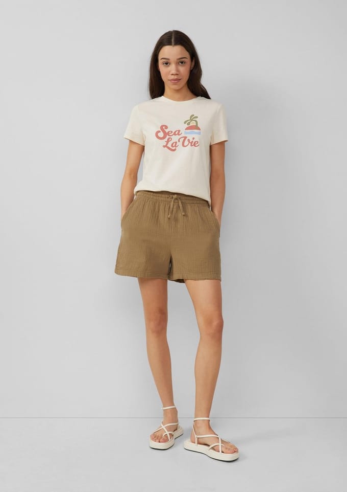 Korte mousseline jurk met elastische taille vrouw QS