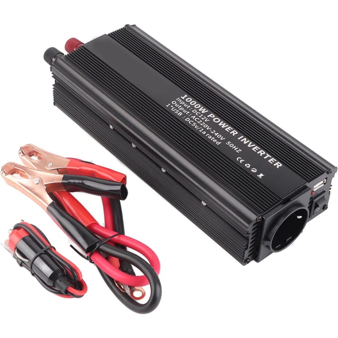 Correctie Sinusgolf Omvormer 12 V Converter 220V 1000W Vermogensomvormer met Zonnepaneel black