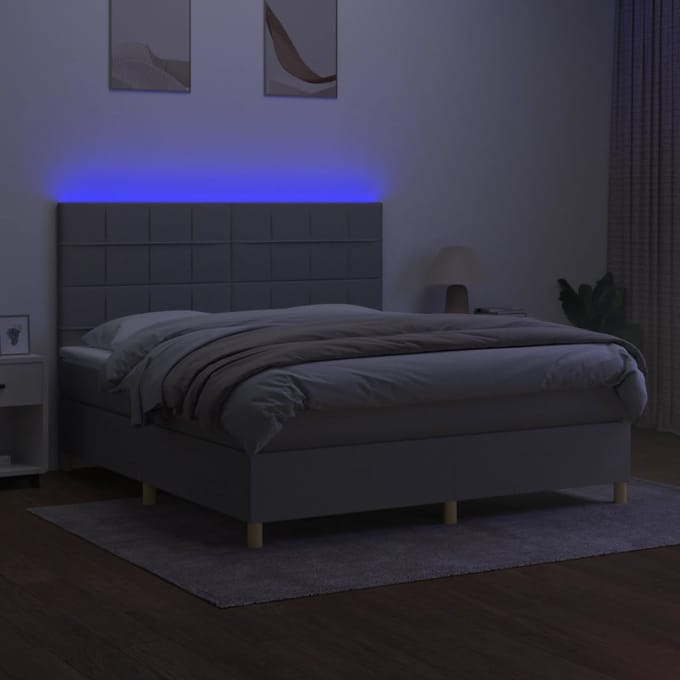 vidaXL - Boxspring - met - matras - en - LED - stof - lichtgrijs - 160x200 - cm