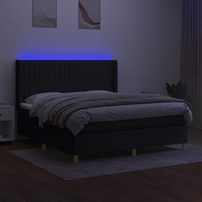 vidaXL - Boxspring - met - matras - en - LED - stof - zwart - 180x200 - cm