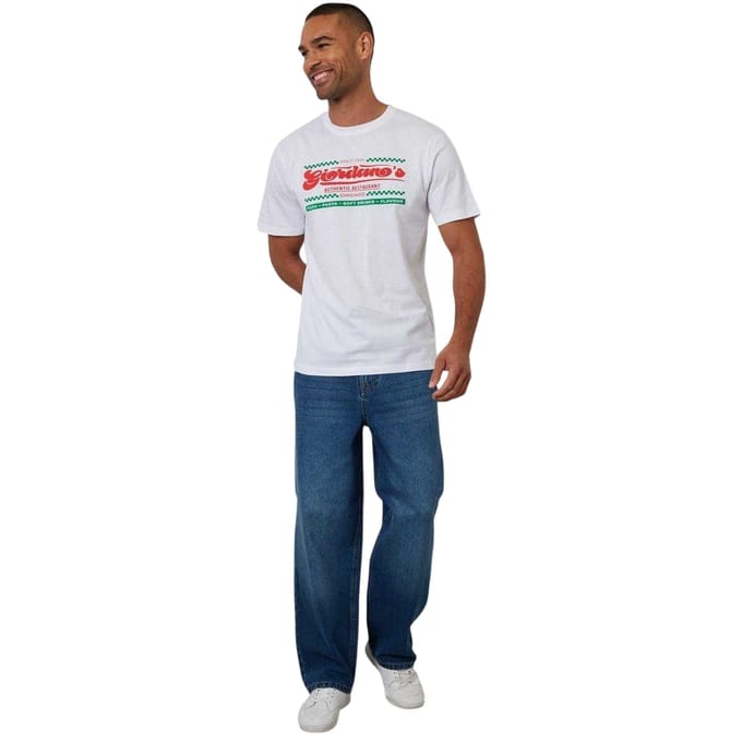 Threadbare Gebreid T-shirt voor heren met pizzaprint (Wit)