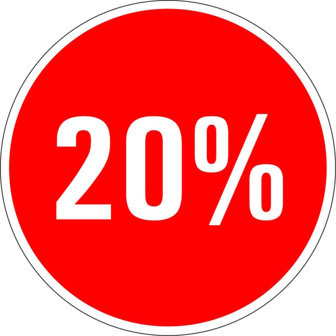Korting sticker 20% op vel 20 mm - 36 per vel