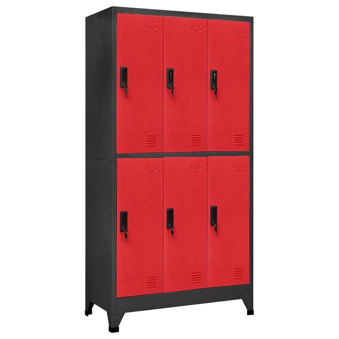 vidaXL - Lockerkast - 90x45x180 - cm - staal - antracietkleurig - en - rood
