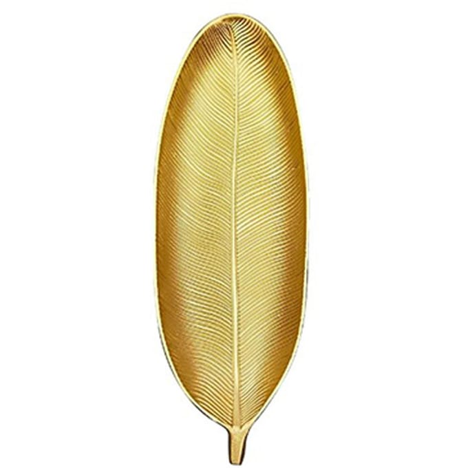 Fruitschaal Gouden Stijl Bladvorm Geborstelde Uitstraling Compacte Dichtheid Board Serveerschaal voor Dessert S beige