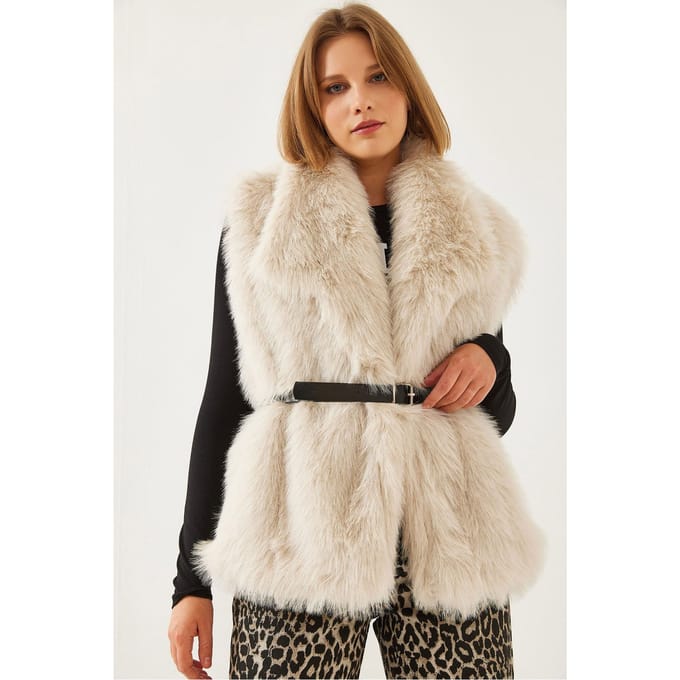 Faux Fur Sjaalkraag Geknoopte Mouwloze Vest