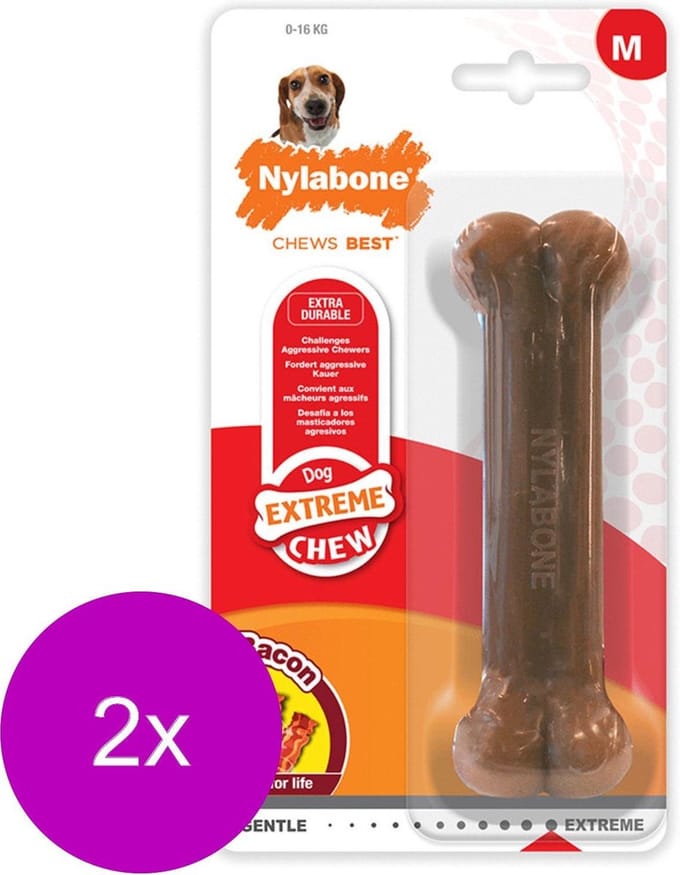 Nylabone Durable Bone Bacon Bacon - Hondenspeelgoed - 2 x Wolf