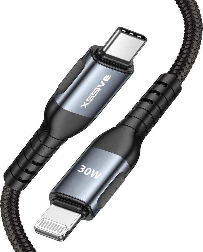 Xssive Gevlochten USB C Kabel - geschikt voor iPhone met Lightning - 27W - 1 Meter - Zwart