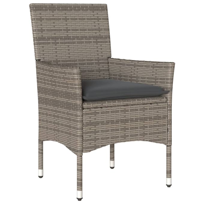 vidaXL - 3-delige - Tuinset - met - kussens - poly - rattan - en - glas - grijs