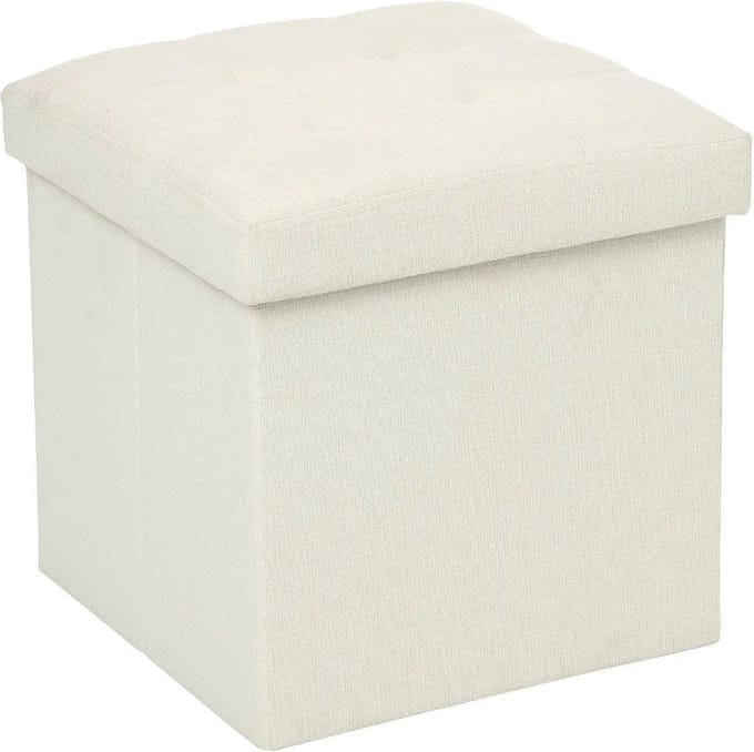 Atmosphera Poef - beige - 38 x 38 cm - mdf - hocker - opbergbox - opvouwbaar