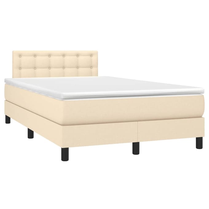 vidaXL - Boxspring - met - matras - en - LED - stof - crèmekleurig - 120x200 - cm