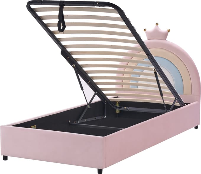 GRISETOT- Bed met opbergruimte - Roze - 90 x 200 cm - Fluweel