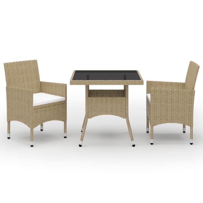 vidaXL - 3-delige - Tuinset - poly - rattan - en - glas - beige