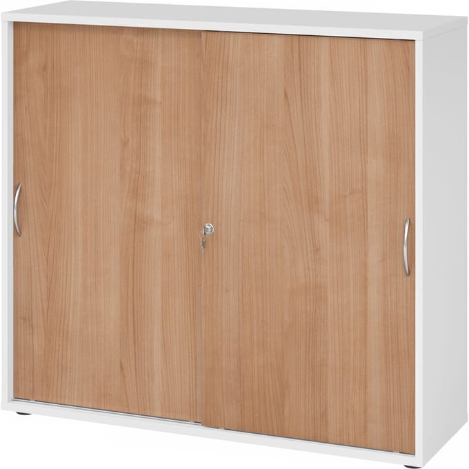 BETA 1753S | Schuifdeurkast | 3 OH - Wit/Walnoot Metalen handgreep