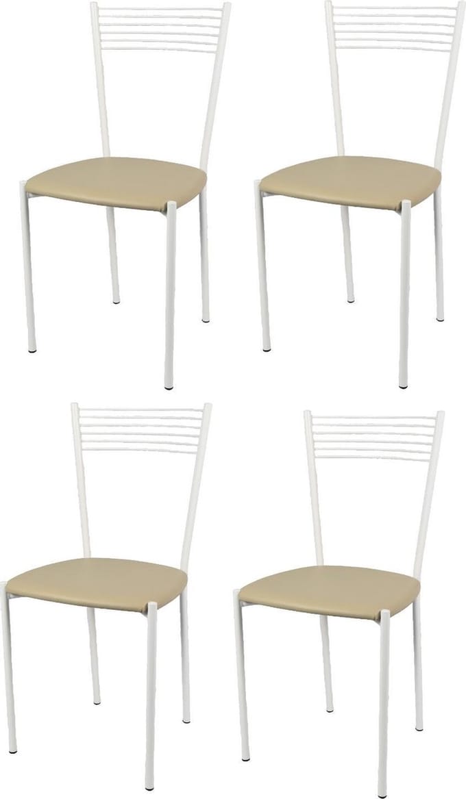 Tommychairs Elegance - Eetkamerstoelen - Set van 4 - Wit & Beige - Kunstleer & Metaal
