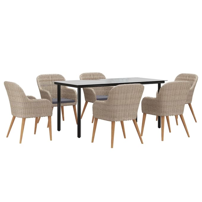 vidaXL - 7-delige - Tuinset - met - kussens - bruin