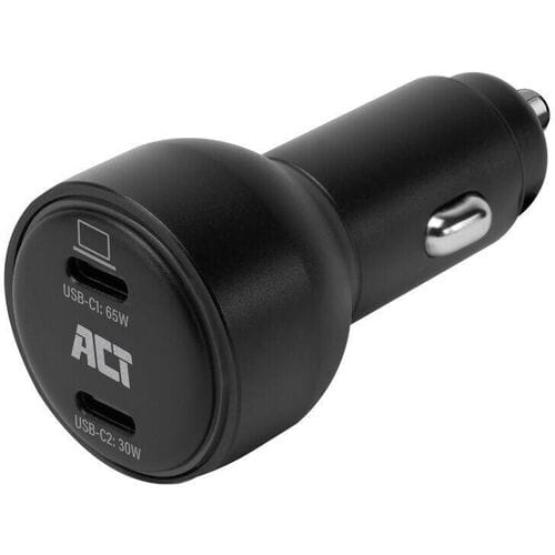 ACT 2-poorts USB-C fast charge autolader 95W met Power Delivery PPS, Quick Charge en GaNFast AC2210