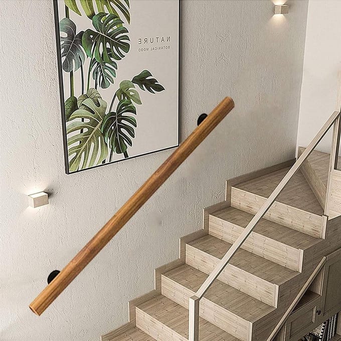 Antislip Trapleuning - Steun Beugel - Veilig Traplopen - Hout en Metaal - 270cm - Houtkleur