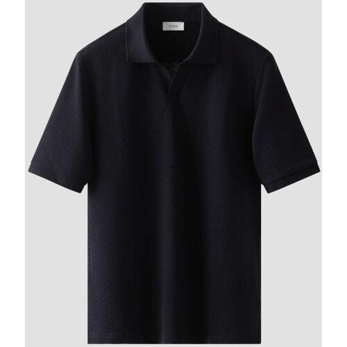 Eton Polo Uni Color Open Collar Texture Jacquard Knit Navy / male
