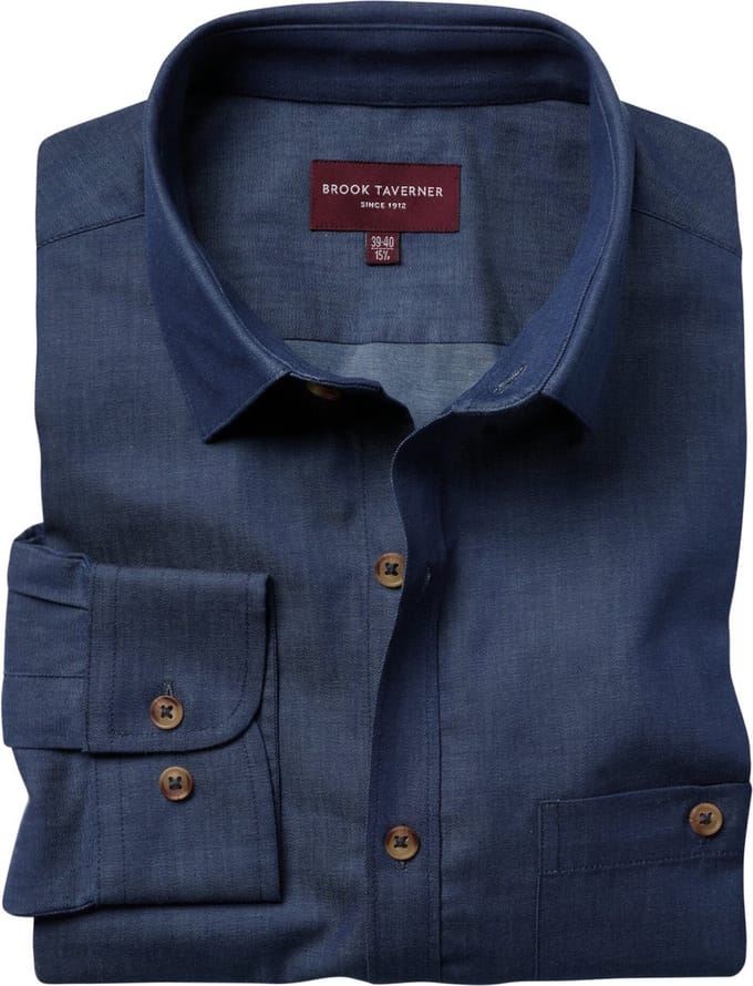 Brook Taverner Overhemd Jasper BT7886 - Denim - 43 EU (17 UK)
