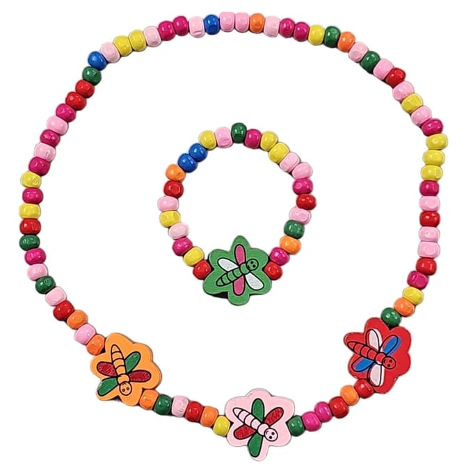 Fako Bijoux® - Kinderketting en Armband - Hout - Libelle