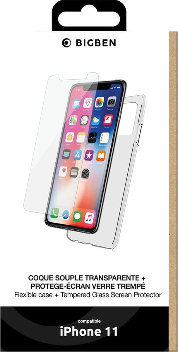 Bigben Connected, Hoesje geschikt voor Apple iPhone 11 - TPU met Tempered Glass Screenprotector, Transparant