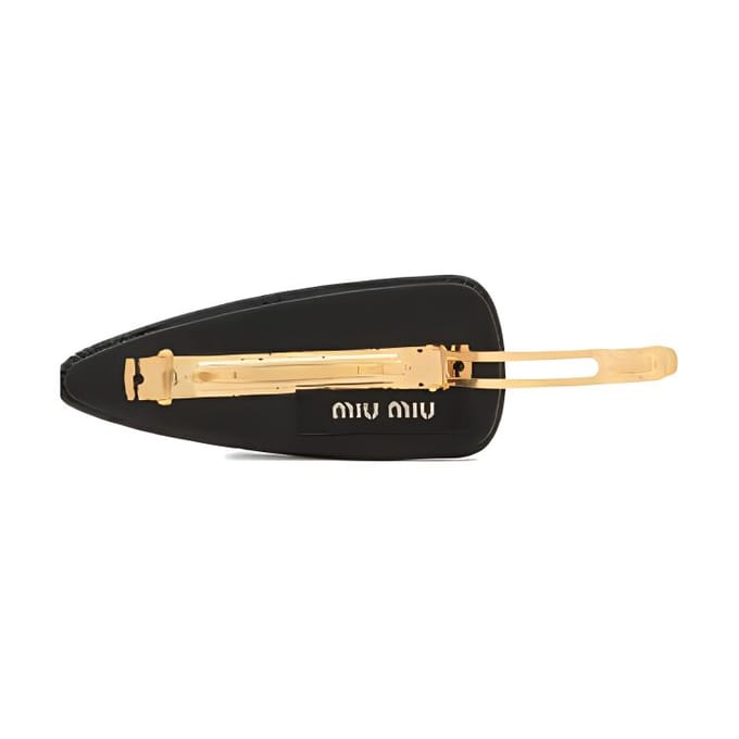 Miu Miu Letter Versierde Lak Haarclip Dames Haaraccessoires Zwart 5IF092069F0002 Basic Packaging-Box Not Included