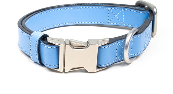 Luxe Halsband voor Honden - Echt Leer / Leder Reflecterend Verstelbaar 26 Cm-40 Cm x 2 Cm-Blauw