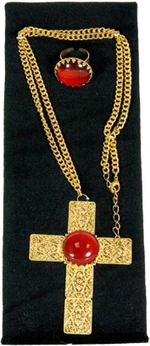 ketting en ring Sinterklaas goud/rood 2-delig