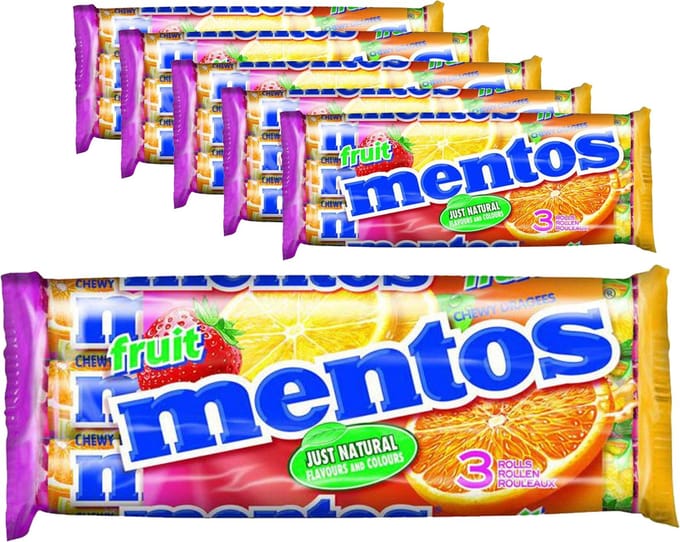6 x 3 rollen Mentos Fruit á 38 gram per rol - Voordeelverpakking Snoepgoed
