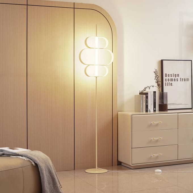 Lucande LED vloerlamp Audrina, beige, metaal, dimbaar