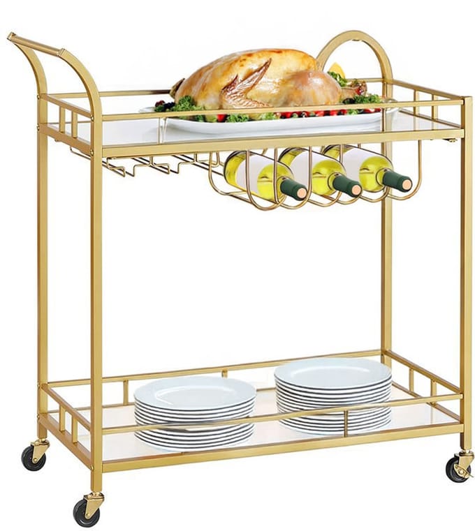 Homesy Serveerwagen - trolley - Met 2 glazen planken - Metalen frame