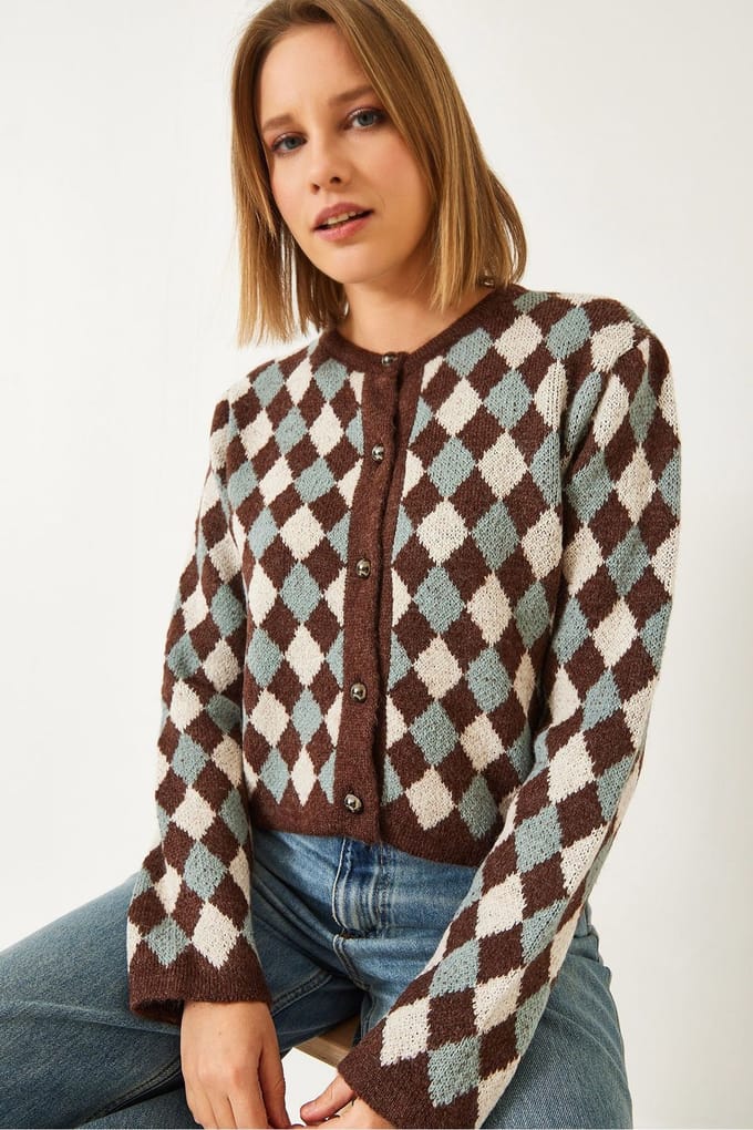 Geribbelde Crop Cardigan met Knopenclosure