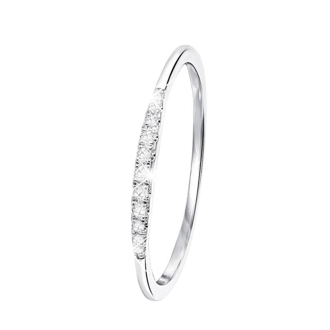 Lucardi Dames Ring met 11 diamanten (0,06ct) - Ring - Cadeau - 14 Karaat Goud - Witgoud