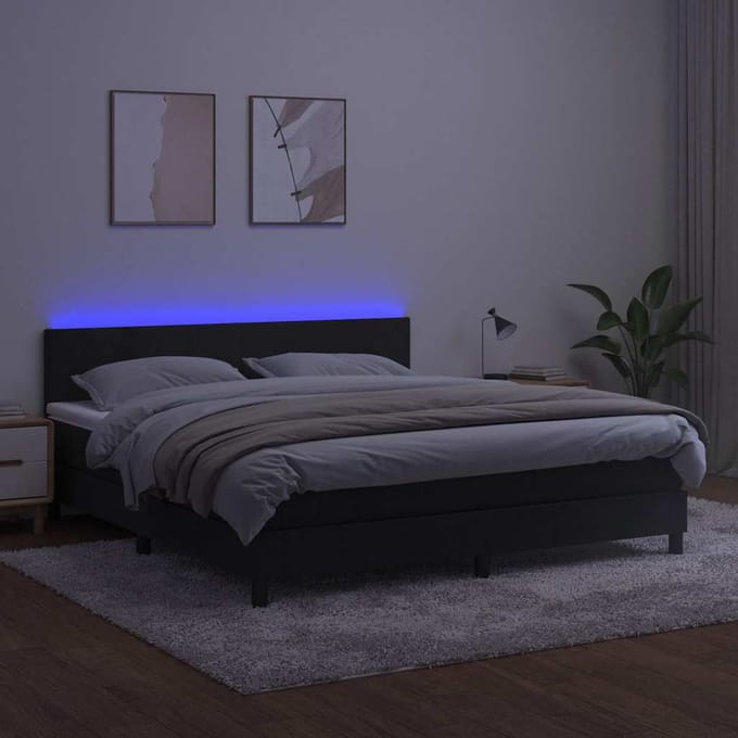 vidaXL - Boxspring - met - matras - en - LED - fluweel - zwart - 160x200 - cm