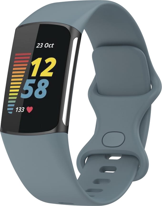 KELERINO. Siliconen bandje geschikt voor Fitbit Charge 5 - Grijsblauw - Small