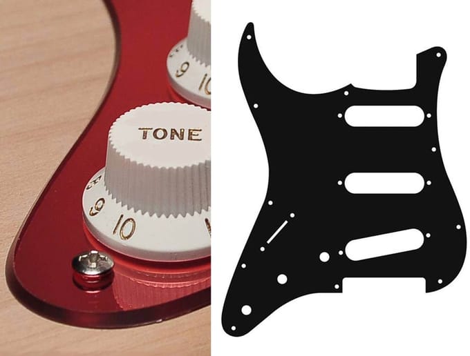 Boston SL-213-MR pickguard, Stallion, standard, SSS, 3 pot holes, 3-5 switch, lefthanded, 2 ply, mirror red