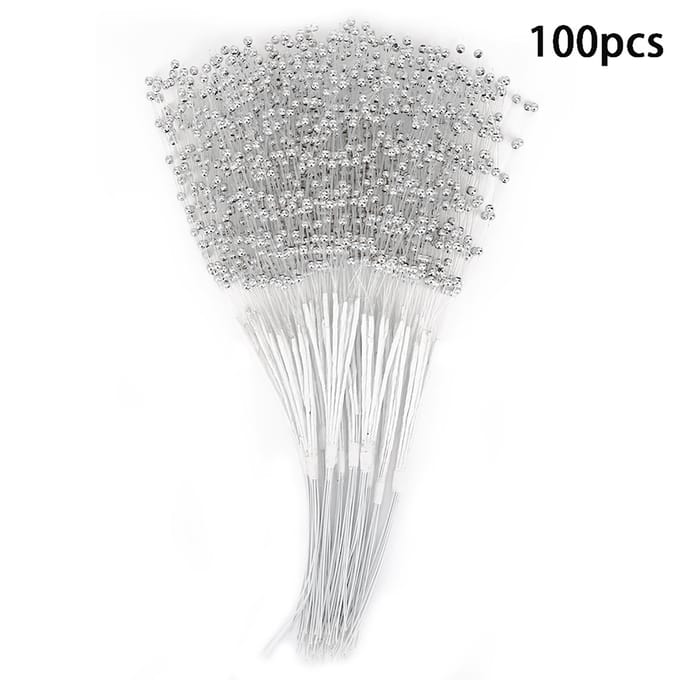 100 Stuks Parelstokjes Draagbare ABS DIY Decoratie Accessoires voor Bruiloftsfeest Zilver white